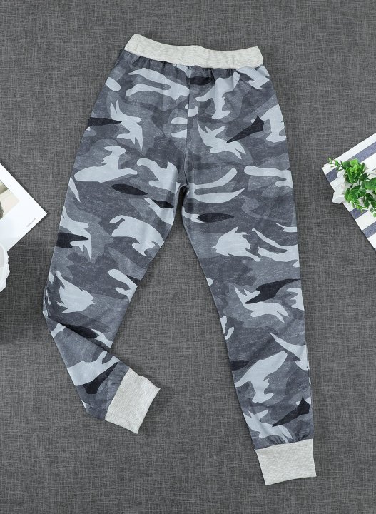 Camouflage Mid Waist Casual Pants