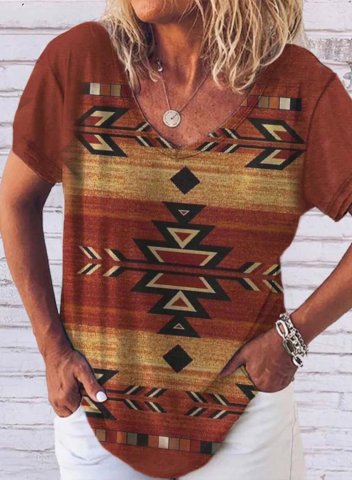 Women's T-shirts Tribal V Neck Short Sleeve Summer Boho Vintage Daily T-shirts