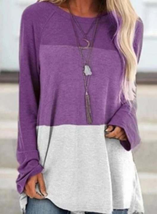 Color Block Long Sleeve Round Neck Daily Casual Sweatshirt