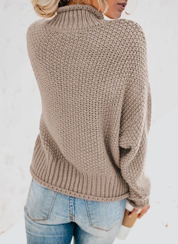 Women's Sweaters High Collar Solid Color Knit Pullover Sweaters