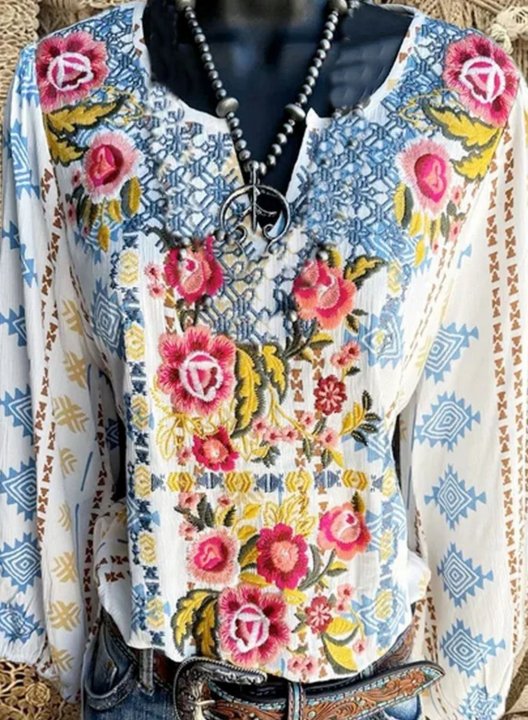 Women's Blouses Floral Tribal Embroidery Blouses