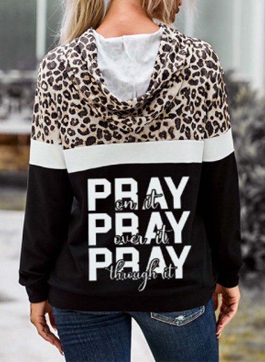 Women's Hoodies Leopard Pray On It Pray Over It Pray Through It Letter Drawstring Pocket Casual Hoodies