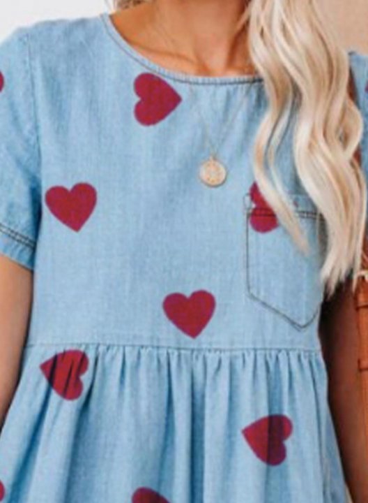 Women's Mini Dresses Fashion Color Block Heart-shaped Short Sleeve Round Neck Casual Date Dress