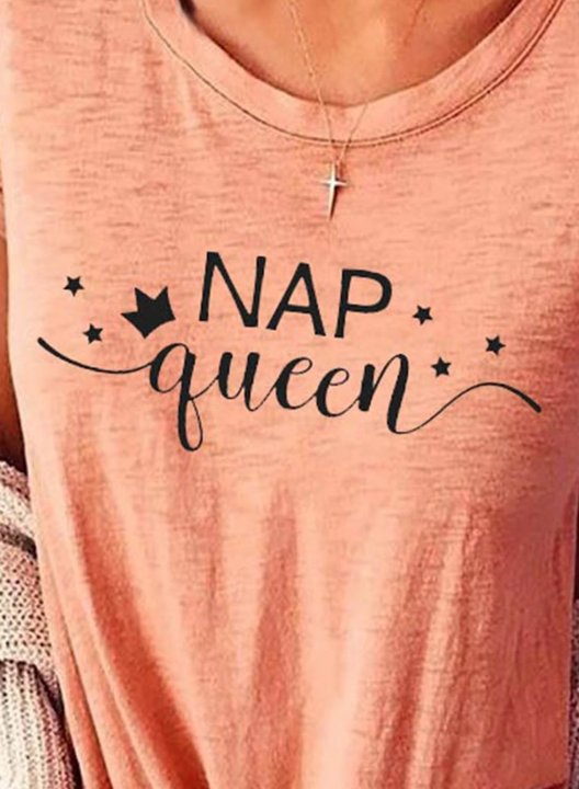 Women's T-shirts Nap Queen Letter Solid Round Neck Short Sleeve Daily Casual T-shirts