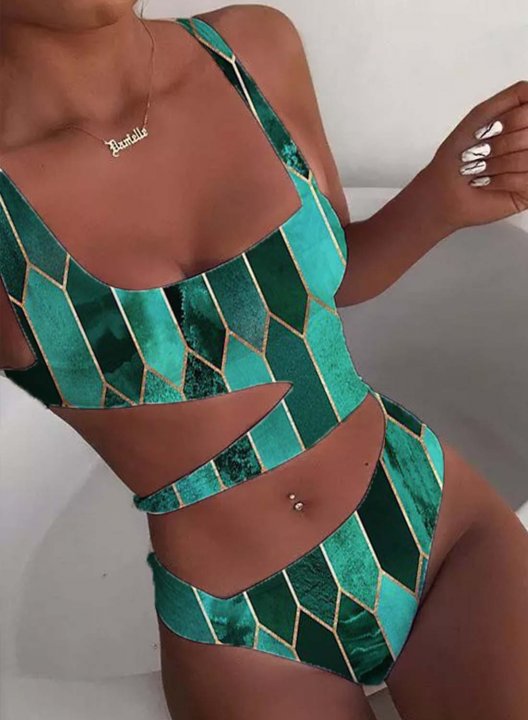 Women's One-Piece Swimsuits Geometric U Neck One-Piece Bathing Suits