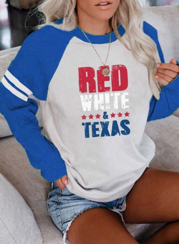 Women's Sweatshirts Red White & Texas Print Texas independence day Round Neck Casual Sweatshirt