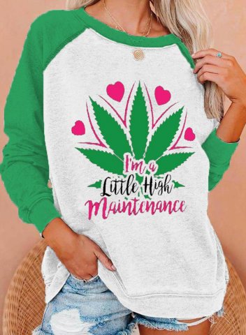 Women's Sweatshirts Round Neck Long Sleeve Fruits & Plants Color Block Sweatshirts