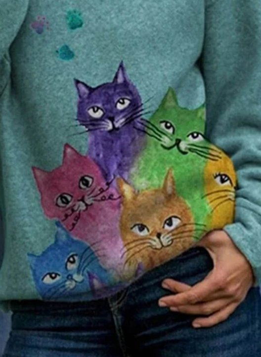 Women's Hoodies Colorful Cat Print Lively Hoodies