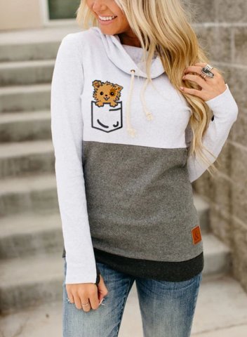 Women's Sweatshirts Cat Color Block Long Sleeve High Neck Daily Sweatshirt
