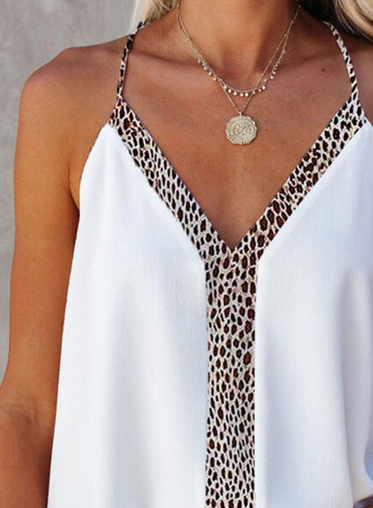 Women's Cami Tops Leopard V Neck Spaghetti Casual Cami Tops