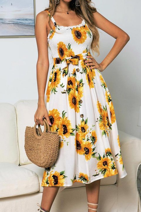 Women's Midi Dresses Color Block Floral Sleeveless Spaghetti Midi Dress