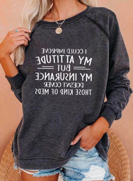 Women's Funny Slogan Sweatshirts Solid Letter Long Sleeve Round Neck Daily Sweatshirt