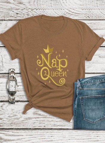 Women's Nap Queen T-shirts Letter Print Short Sleeve Round Neck Basic T-shirt