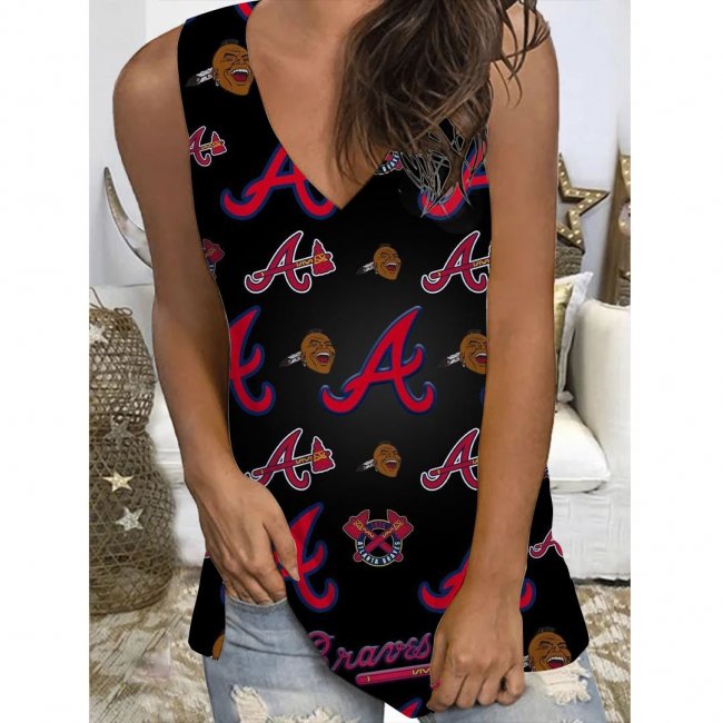 Women's Baseball Print V-neck Sleeveless Vest