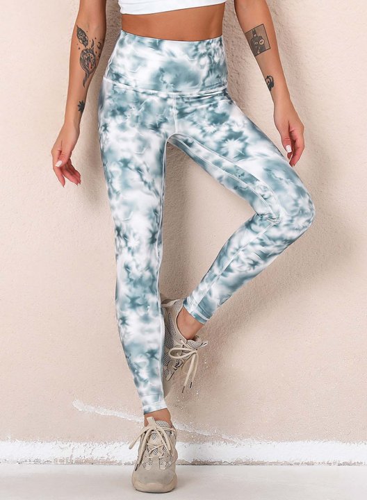 Women's Leggings Slim Color Block Tiedye Mid Waist Casual Full Length Track Pants