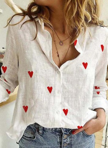 Women's Festival Heart Shirts Turn Down Collar Button Long Sleeve Daily Shirts