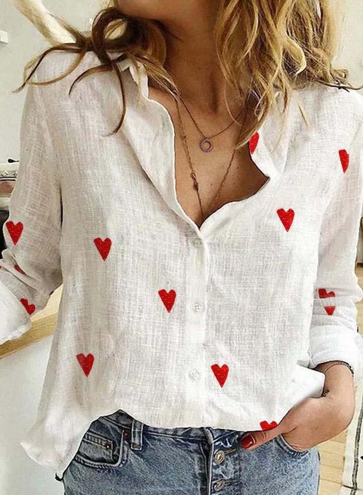 Women's Festival Heart Shirts Turn Down Collar Button Long Sleeve Daily Shirts