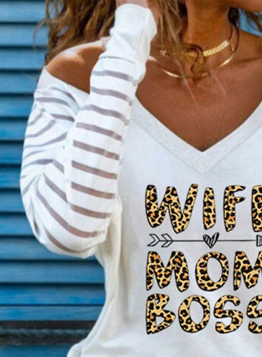 Women's T-shirts Leopard Letter Cold Shoulder T-shirt