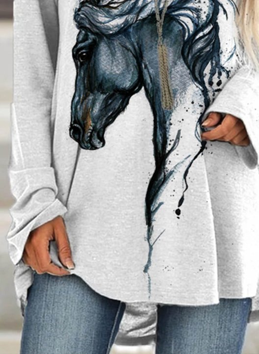 Women's T-shirts Horse Pattern Long Sleeve Round Neck Daily Casual Tunic T-shirt