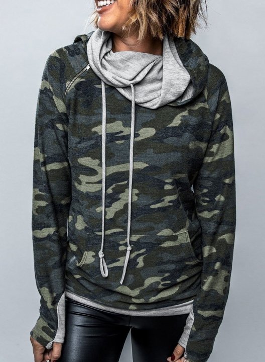 Camo Long Sleeve Cowl Neck Daily Casual Sweatshirt