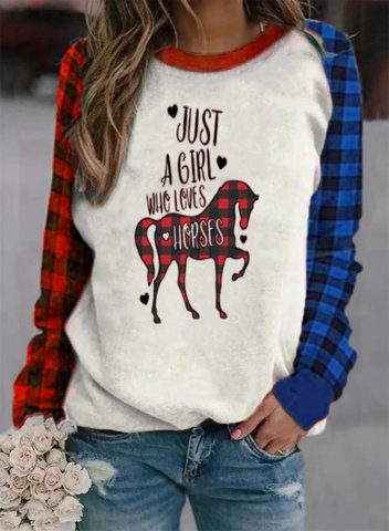 Women's Pullovers Animal Print Plaid Color Block Letter Round Neck Long Sleeve Casual Daily Pullovers