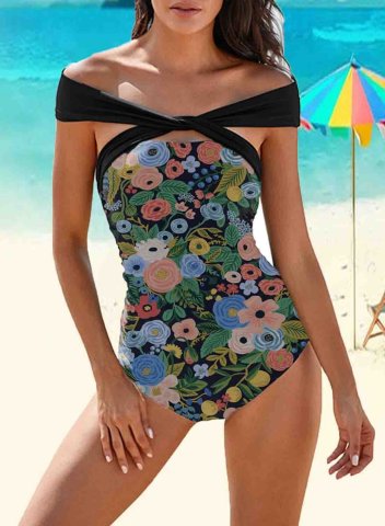 Women's One-Piece Swimsuits One-Piece Bathing Suits Criss Cross Fruits & Plants Off Shoulder Vintage One-Piece Swimsuit