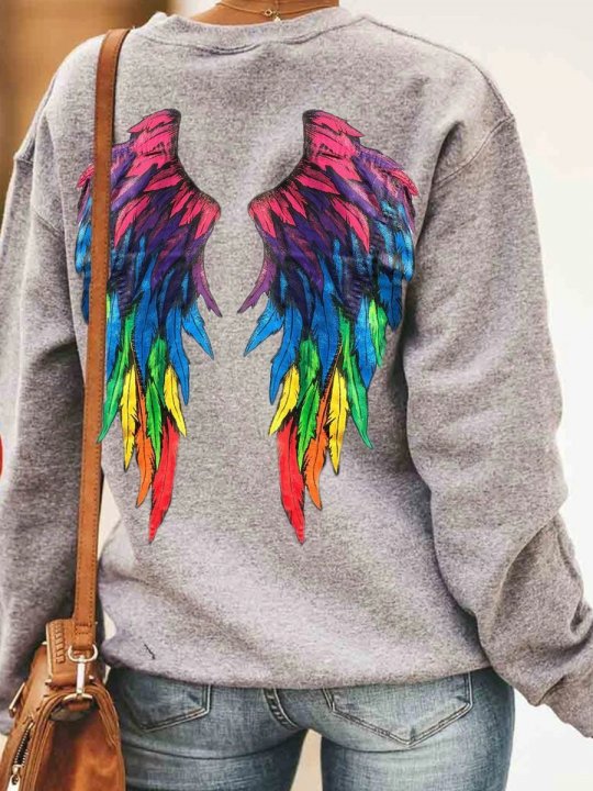 Color Feather Wings Print Sweater