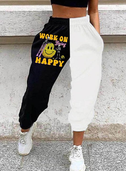 Women's Joggers Letter Color Block Straight Mid Waist Full Length Casual Joggers