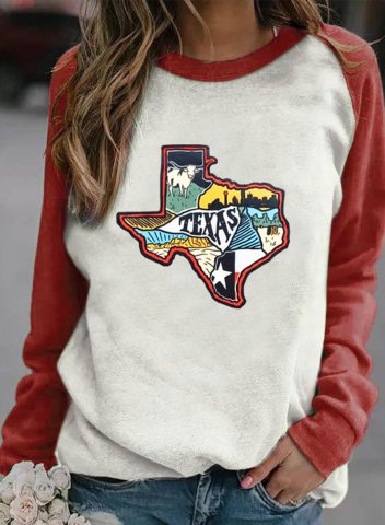 Women's Sweatshirts Texas Flag Print Color-block Texas Independence Day Sweatshirt