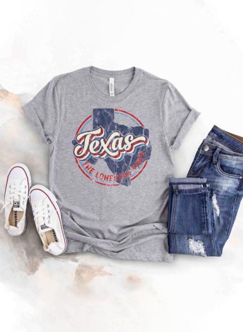 Women's T-shirts Letter Texas Solid Short Sleeve Daily Casual Festival Texas Independence Day T-shirts