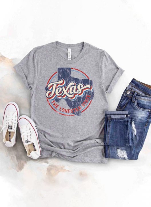 Women's T-shirts Letter Texas Solid Short Sleeve Daily Casual Festival Texas Independence Day T-shirts