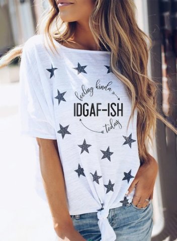 Women's T-shirts IDGAF-ISH Letter Star Color Block Round Neck Short Sleeve Daily Casual T-shirts