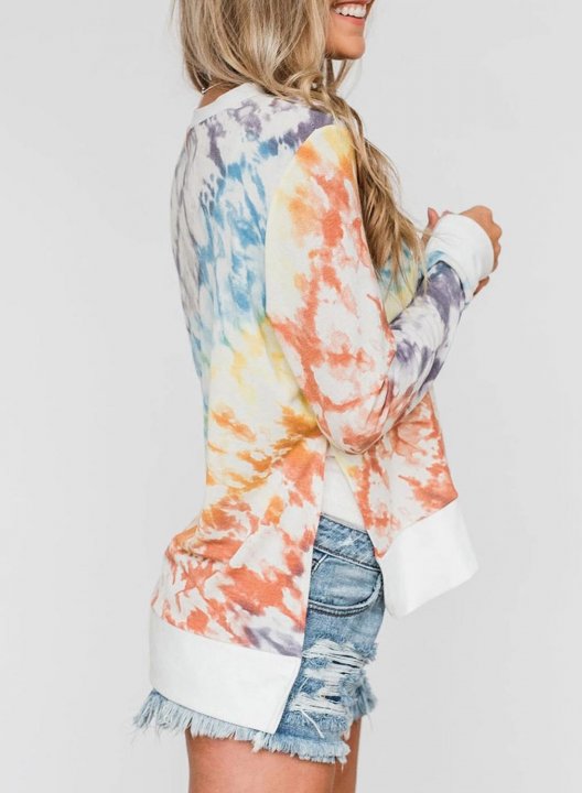 Tie-Dye Long Sleeve Casual Side Split Sweatshirt