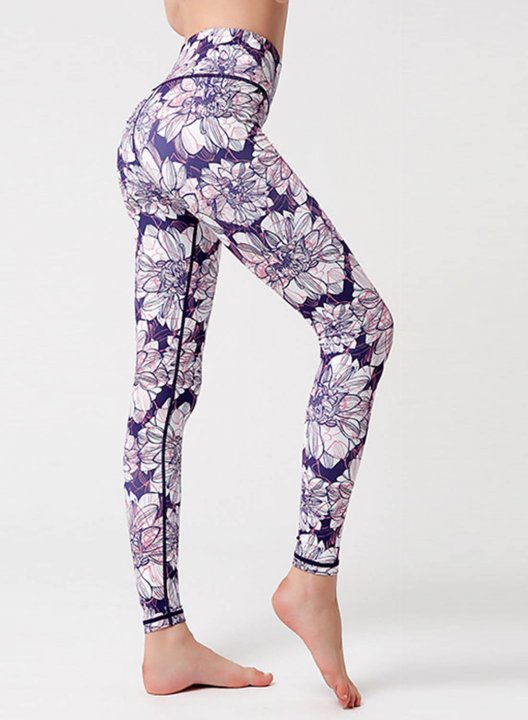 Women's Leggings Slim Floral Fruits & Plants Color Block Mid Waist Full Length Daily Sporty Pants