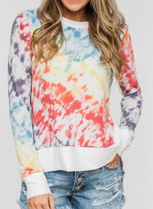 Tie-Dye Long Sleeve Casual Side Split Sweatshirt