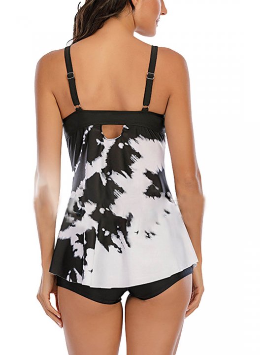 Women's Tankini Sets Tie Dye Mesh Halter Tankini Top With Swim Shorts