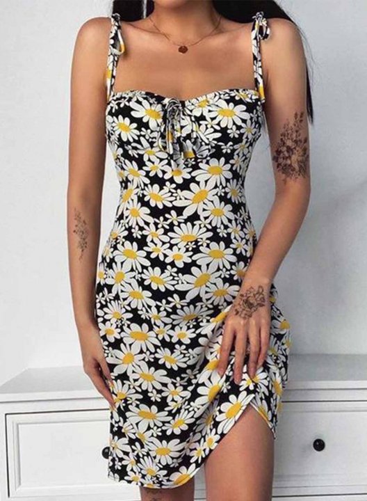 Women's Mini Dresses Fashion Floral Sleeveless Bodycon Spaghetti Cold Shoulder Vacation Dress