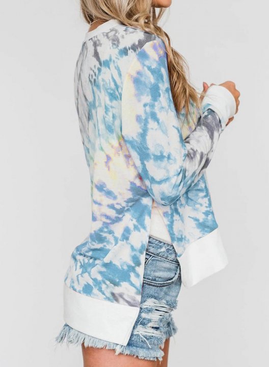 Tie-Dye Long Sleeve Casual Side Split Sweatshirt