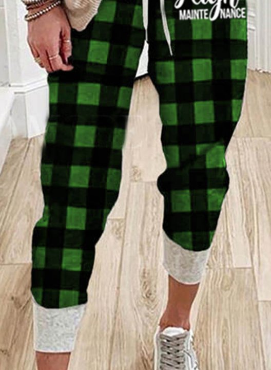 Women's Joggers Plaid Drawstring Color Block Ankle-length Mid Waist Slim Casual Joggers