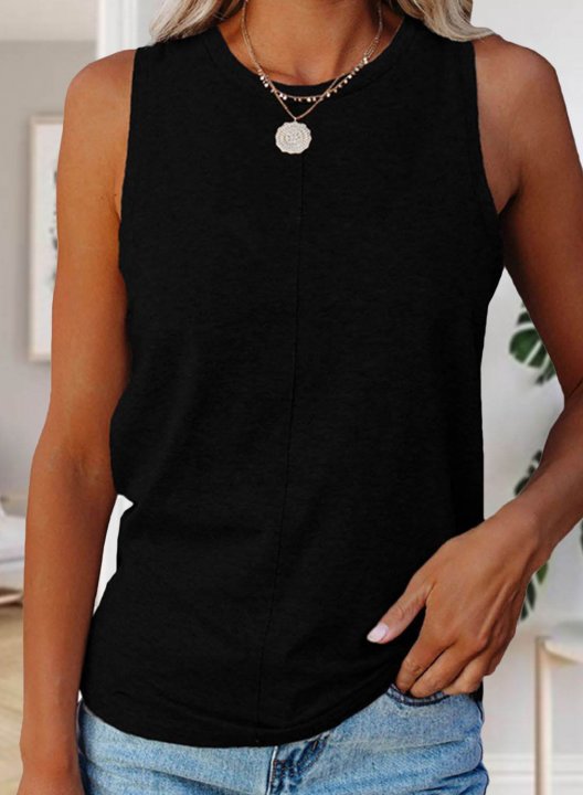 Women's Tank Tops Solid Sleeveless Round Neck Daily Casual Tank Top