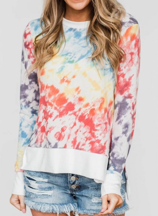 Tie-Dye Long Sleeve Casual Side Split Sweatshirt