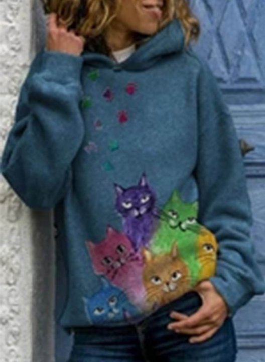 Women's Hoodies Colorful Cat Print Lively Hoodies