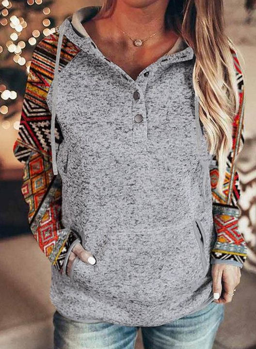 Tribal Color Block Pullover Sweatshirt Tops with Pockets