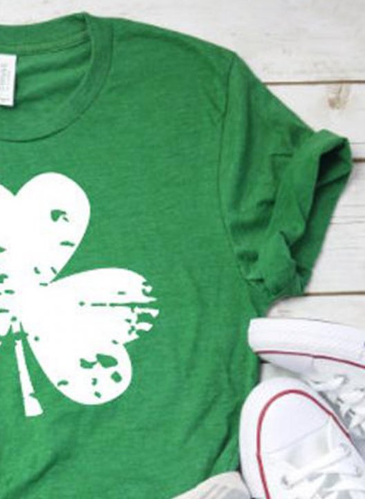 Women's T-shirts St Patrick's Day Shamrock Print Short Sleeve Round Neck Daily T-shirt