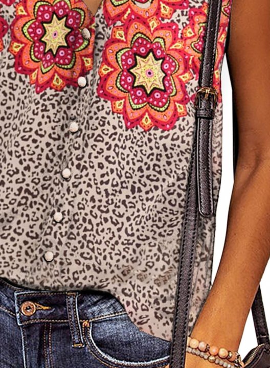 Women's Cami Tops Floral Leopard Button Sleeveless Spaghetti Casual Boho Cami Tops