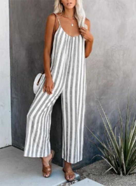 Women's Jumpsuits Straight Striped High Waist Ankle-length Daily Casual Jumpsuits