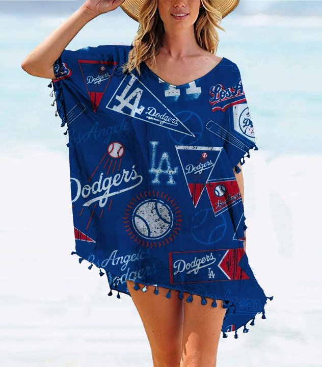 Los Angeles Dodgers Team series summer women's tassel Chiffon beach blouse