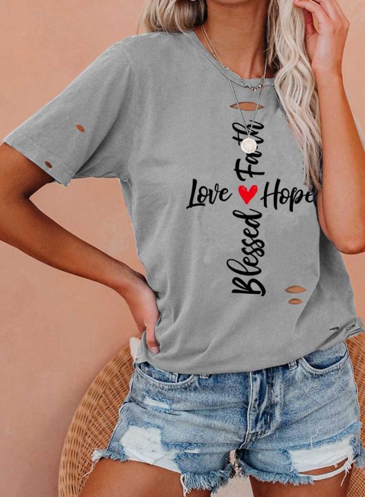 Women's T-shirts Letter Print Short Sleeve Round Neck Daily T-shirt