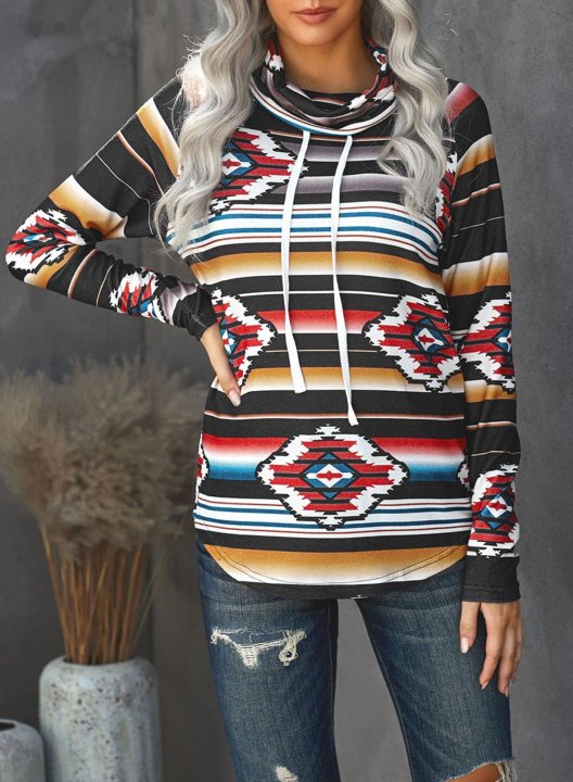 Vintage High Neck Long Sleeve Tribal Sweatshirt