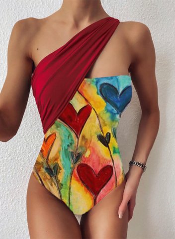 Women's One Piece Swimwear Heart-shaped One-shoulder One-Piece Swimsuit